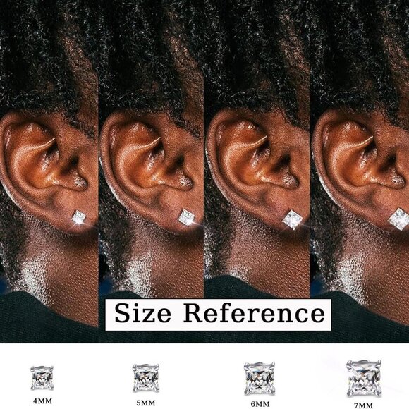 Elegant Silver Magnetic Cubic Zirconia Square Stud Earrings for Men & Women, 4-7 - Picture 2 of 7